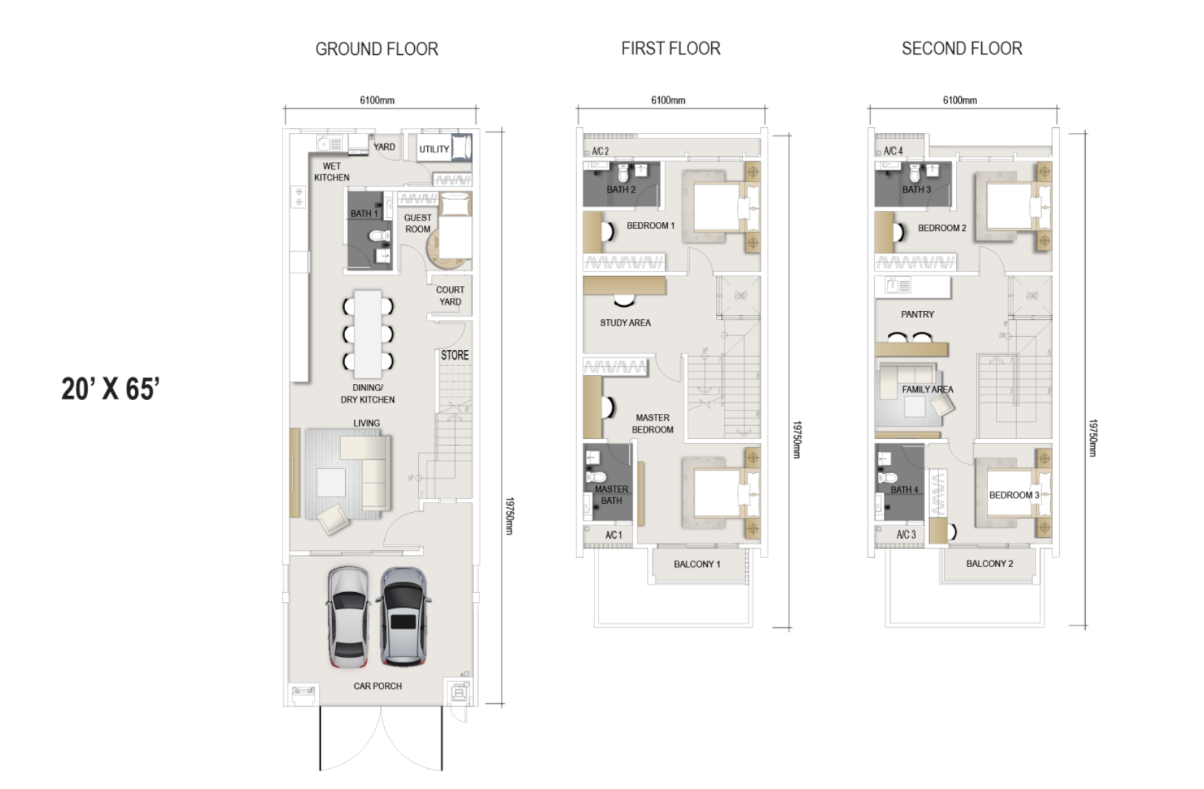 The Maxxon Villa Type A 3-storey terraced house floor plan
